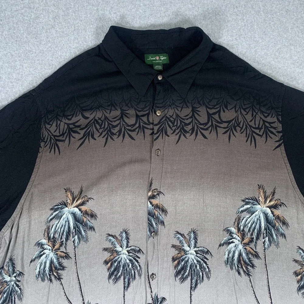 David Taylor Button Down Shirt Mens 4XL Black Brown Tropical Palm Tree Rayon